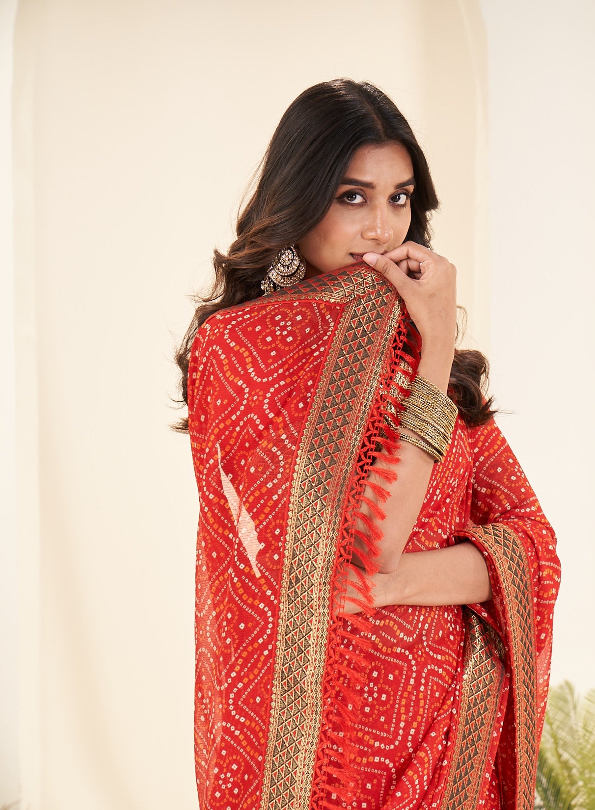 Red Bandhani Georgette Saree